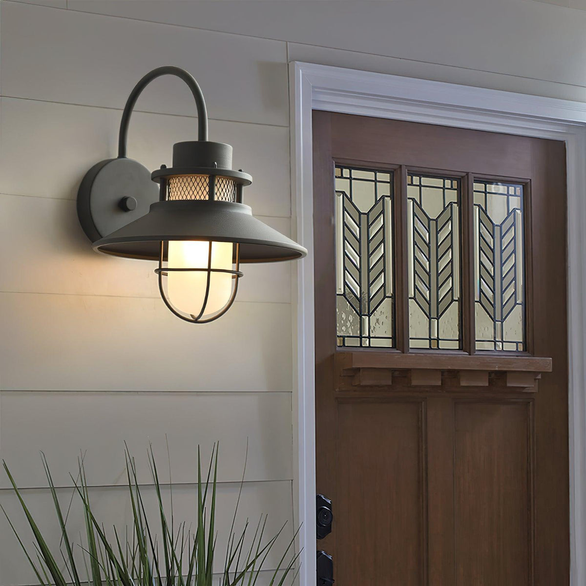 Felix Outdoor Wall Lamp | Industrial Waterproof Light Fixture | Glass LED Solar Garden