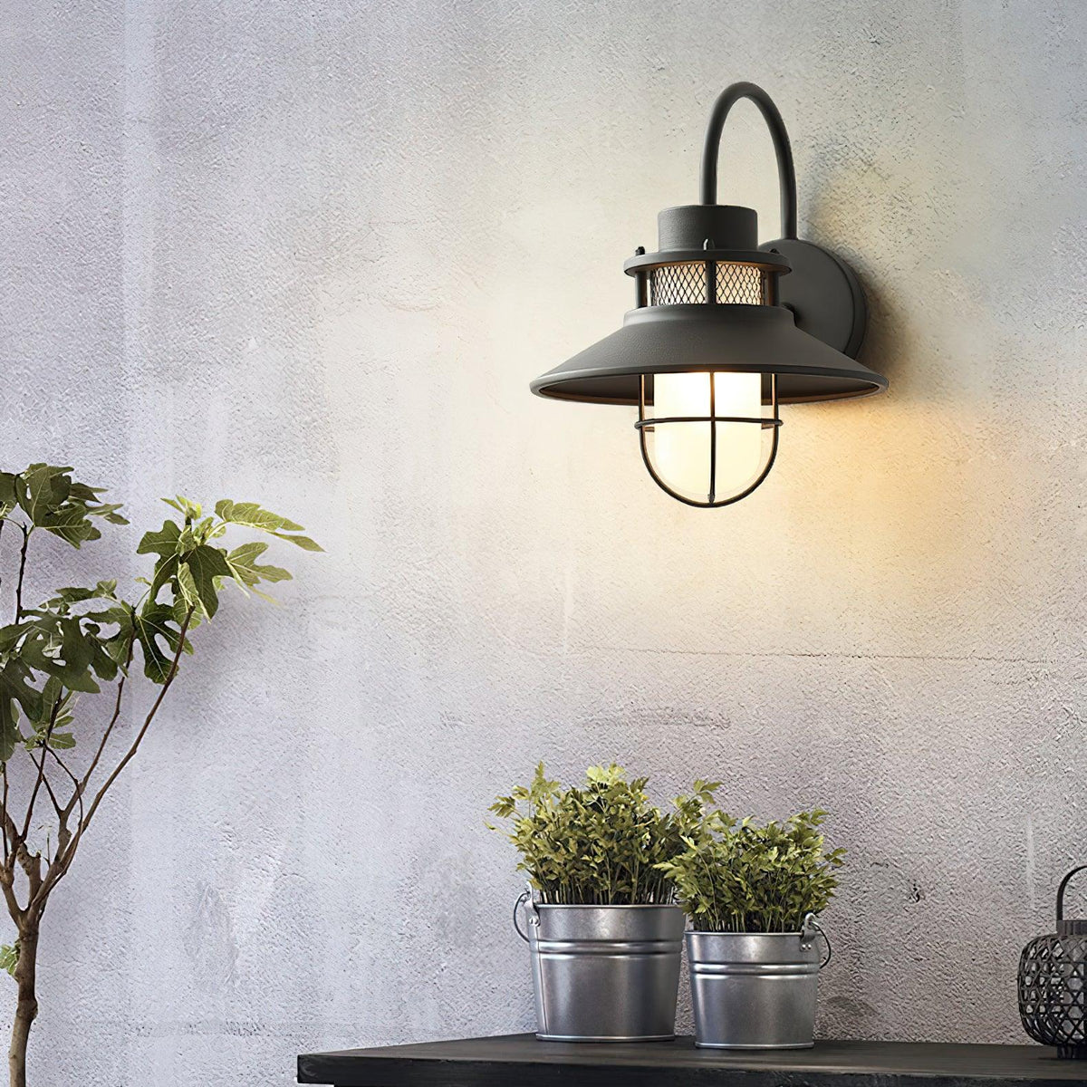 Felix Outdoor Wall Lamp | Industrial Waterproof Light Fixture | Glass LED Solar Garden