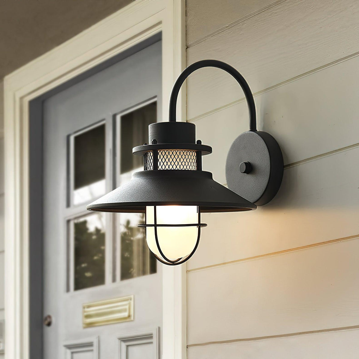 Felix Outdoor Wall Lamp | Industrial Waterproof Light Fixture | Glass LED Solar Garden