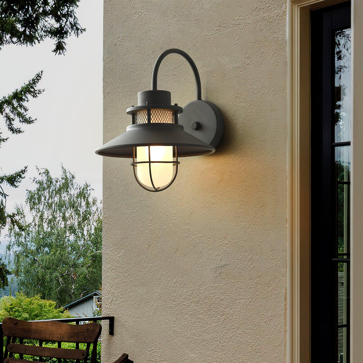 Felix Outdoor Wall Lamp | Industrial Waterproof Light Fixture | Glass LED Solar Garden