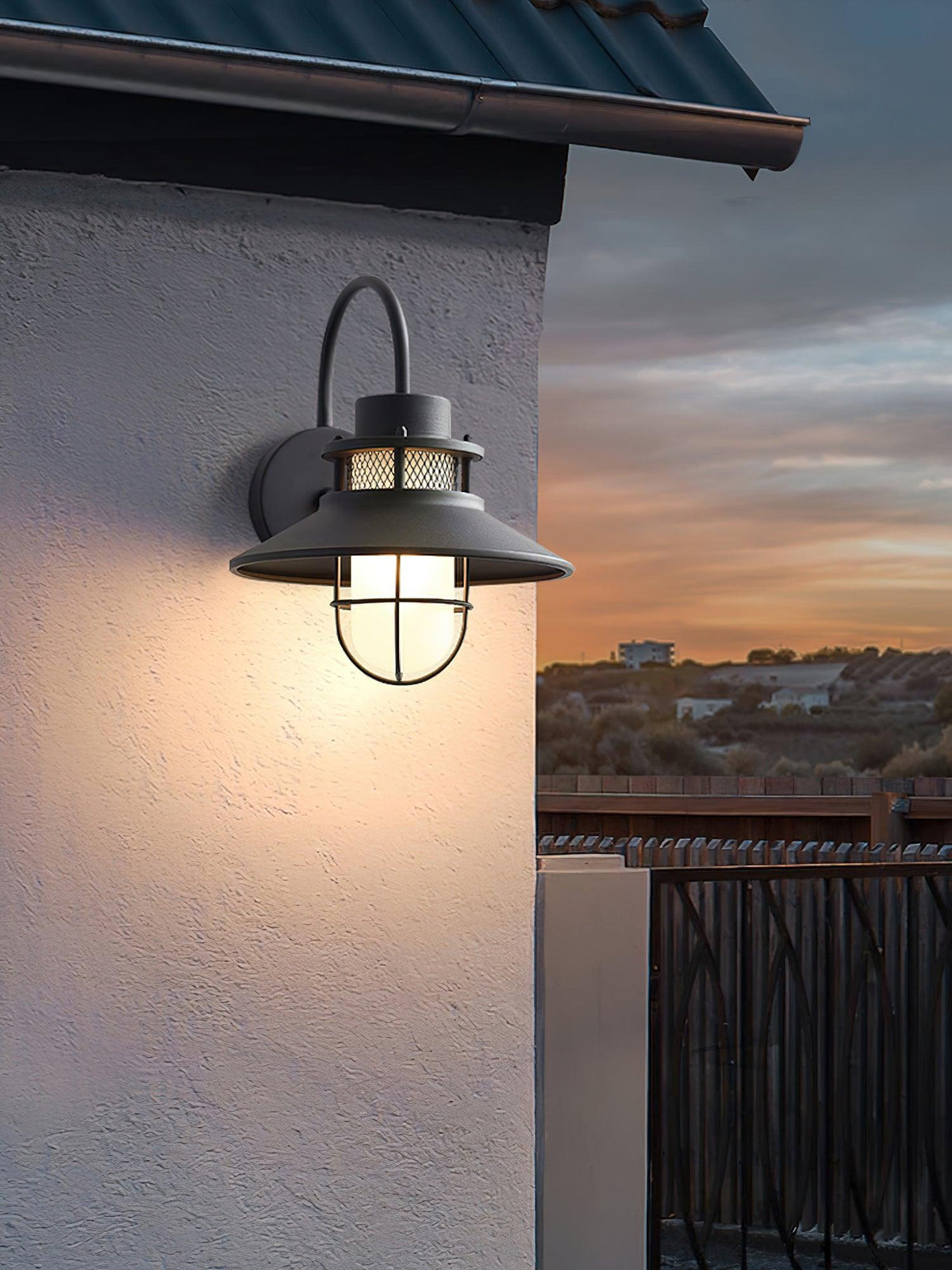 Felix Outdoor Wall Lamp | Industrial Waterproof Light Fixture | Glass LED Solar Garden