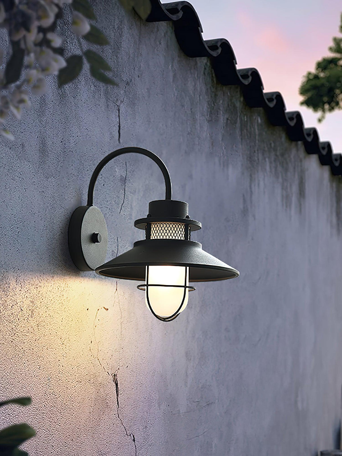 Felix Outdoor Wall Lamp | Industrial Waterproof Light Fixture | Glass LED Solar Garden