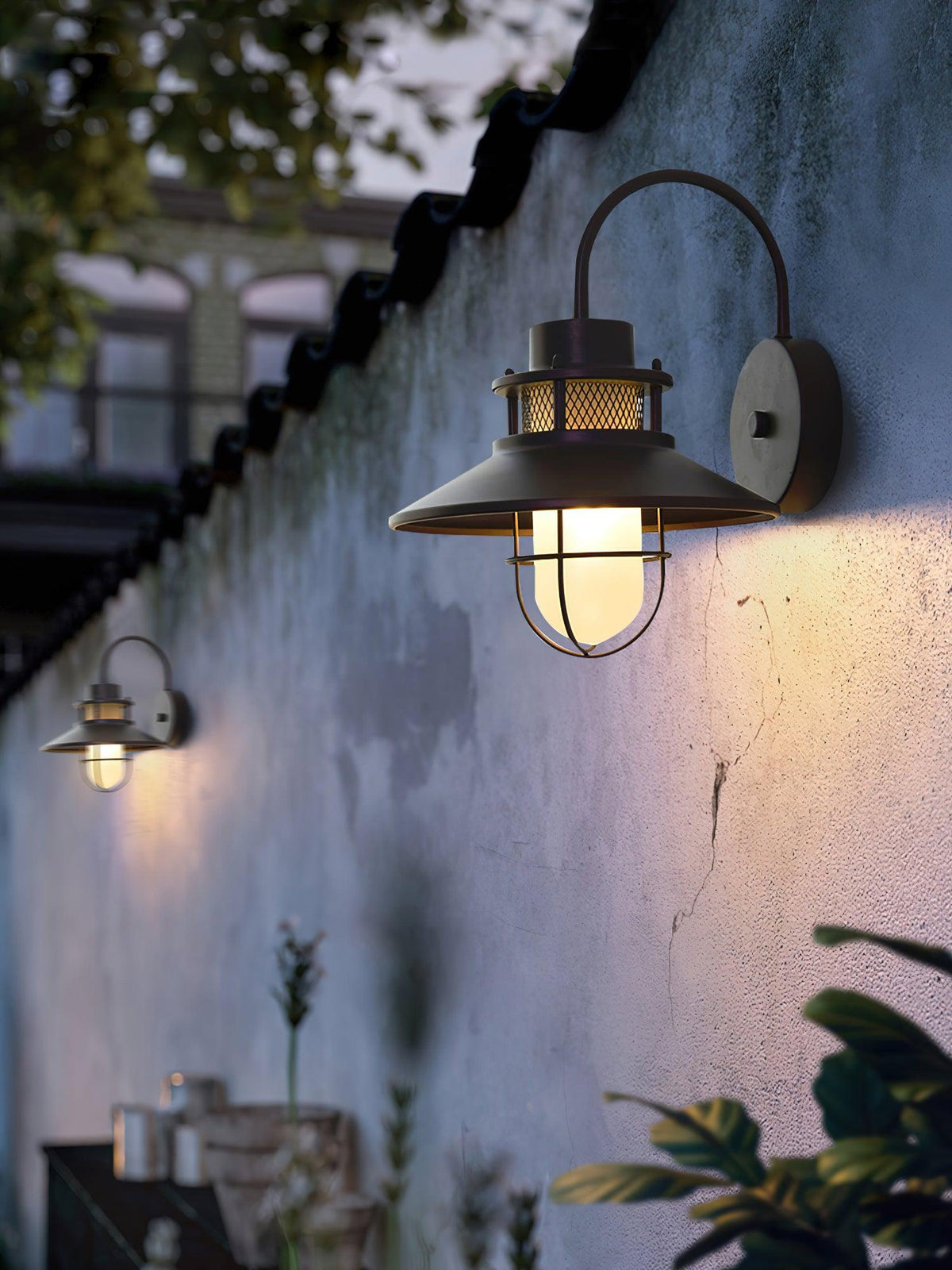 Felix Outdoor Wall Lamp | Industrial Waterproof Light Fixture | Glass LED Solar Garden