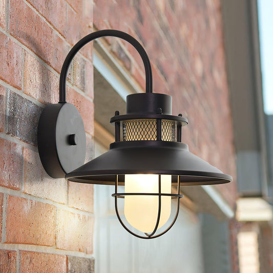Felix Outdoor Wall Lamp | Industrial Waterproof Light Fixture | Glass LED Solar Garden