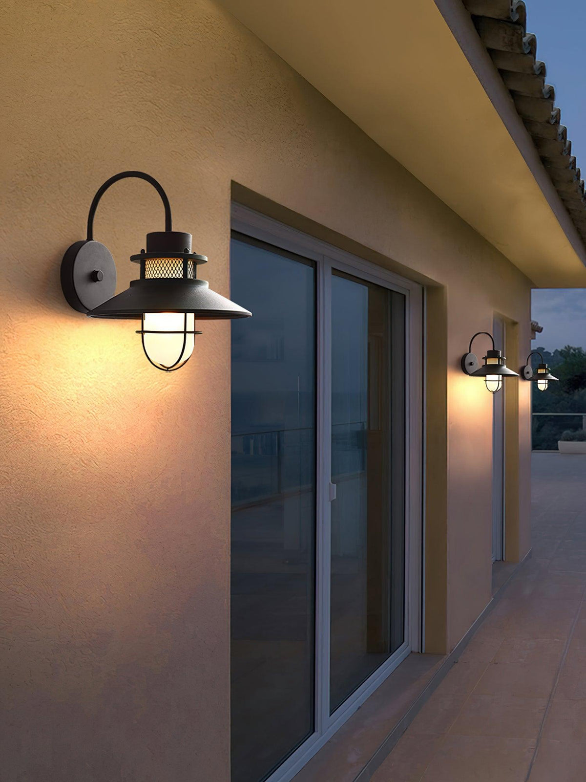 Felix Outdoor Wall Lamp | Industrial Waterproof Light Fixture | Glass LED Solar Garden
