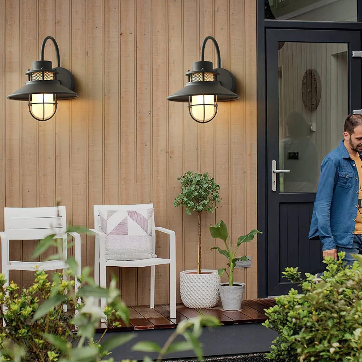 Felix Outdoor Wall Lamp | Industrial Waterproof Light Fixture | Glass LED Solar Garden