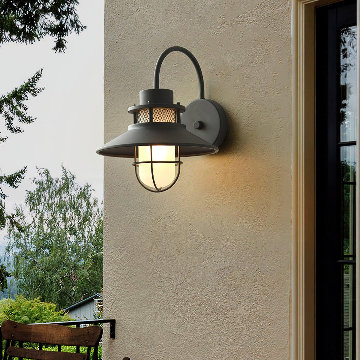 Felix Outdoor Wall Lamp | Industrial Waterproof Light Fixture | Glass LED Solar Garden