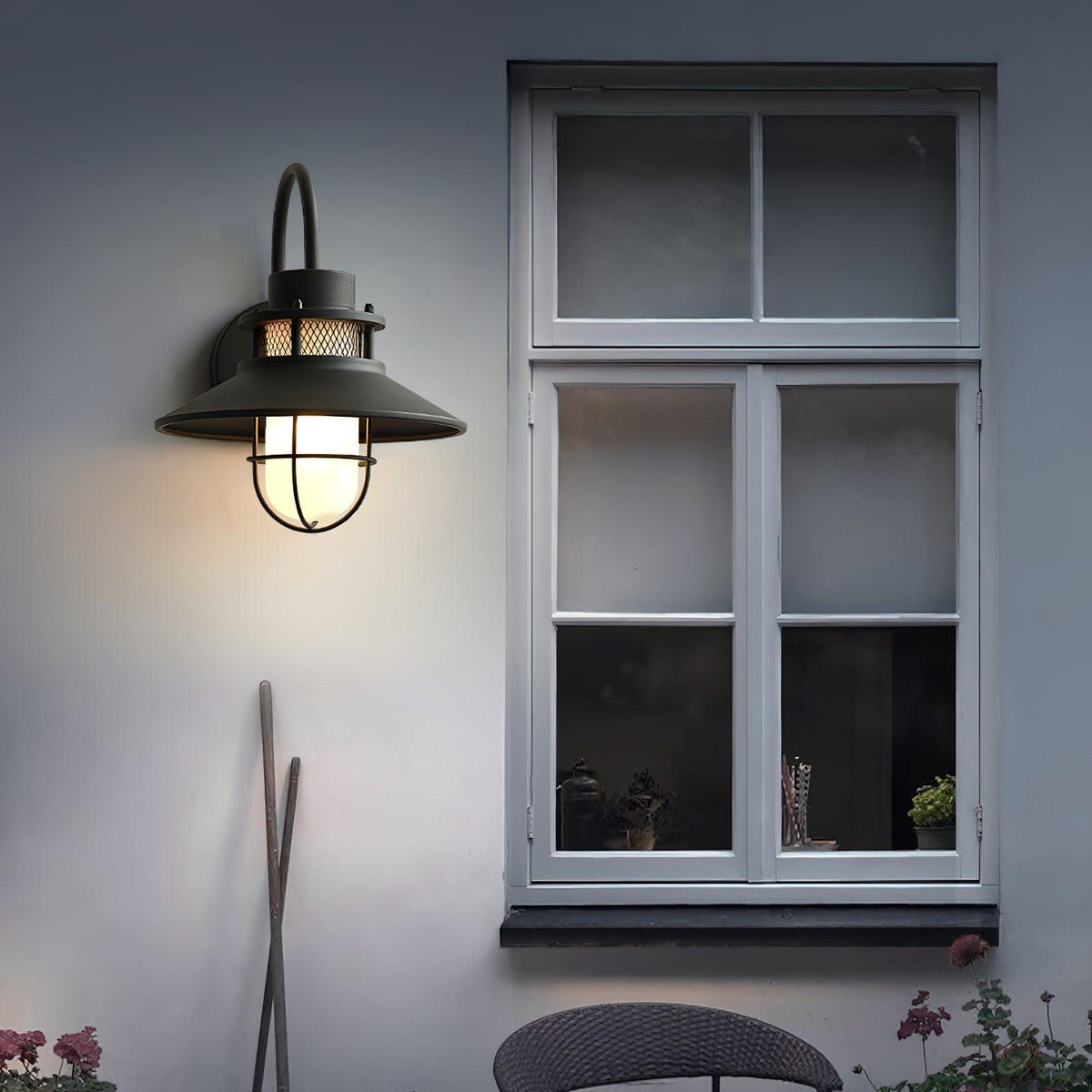 Felix Outdoor Wall Lamp | Industrial Waterproof Light Fixture | Glass LED Solar Garden