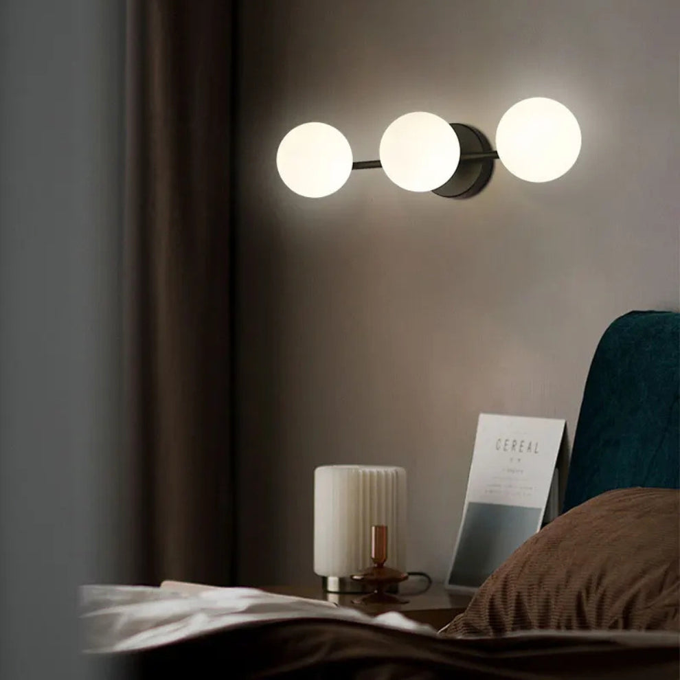 Modern Nordic Glass Ball Wall Light | Triple Globe Design | Metal Bedroom