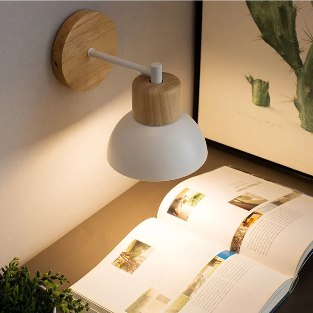 Wood & Metal Wall Lamp | Modern Nordic Bedside Light | Bedroom