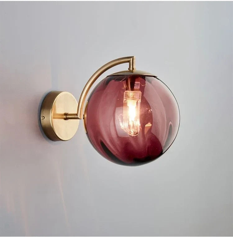 Modern Glass Ball Wall Lamp | Brass & Tinted Glass Design | Wall Light Bedroom
