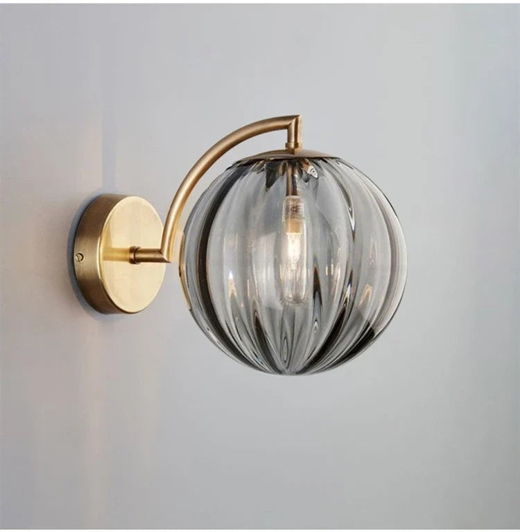 Modern Glass Ball Wall Lamp | Brass & Tinted Glass Design | Wall Light Bedroom