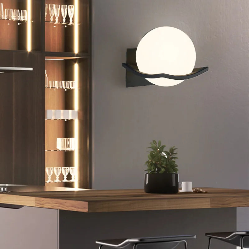 Makar Wall Light | Modern European Glass Globe Sconce | Metal Bedroom