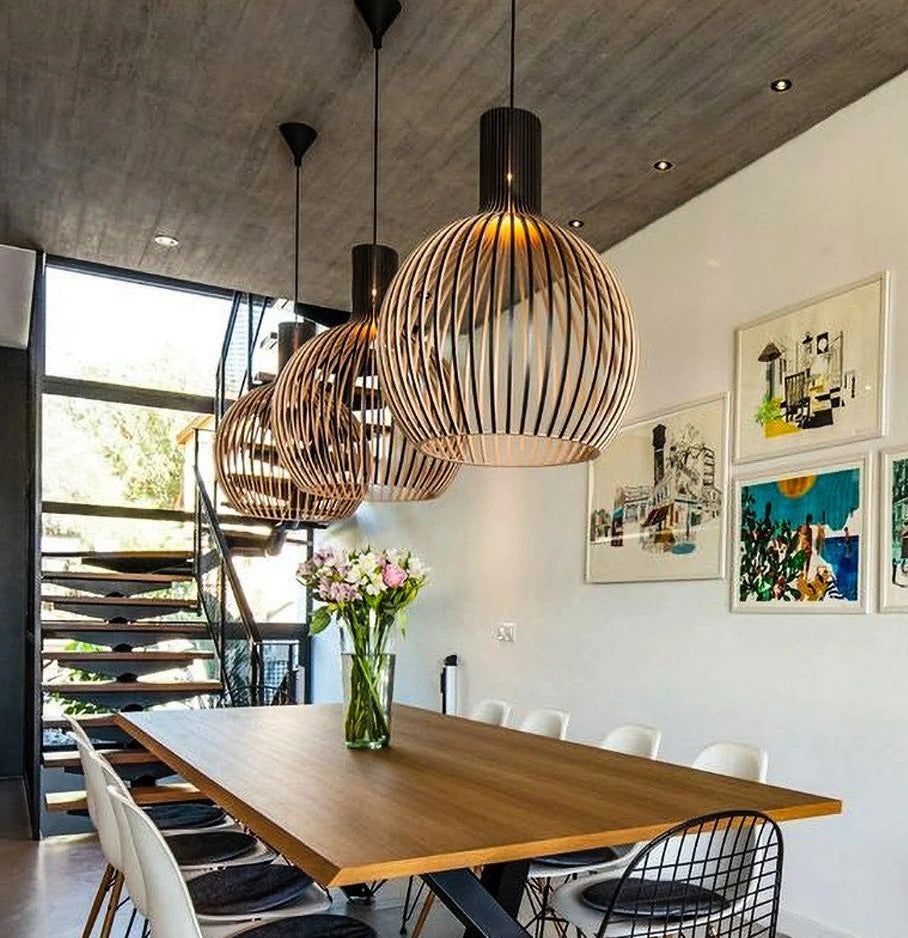 Handcrafted Wooden Pendant Light | Natural Scandinavian Design | Wood Adjustable Nordic