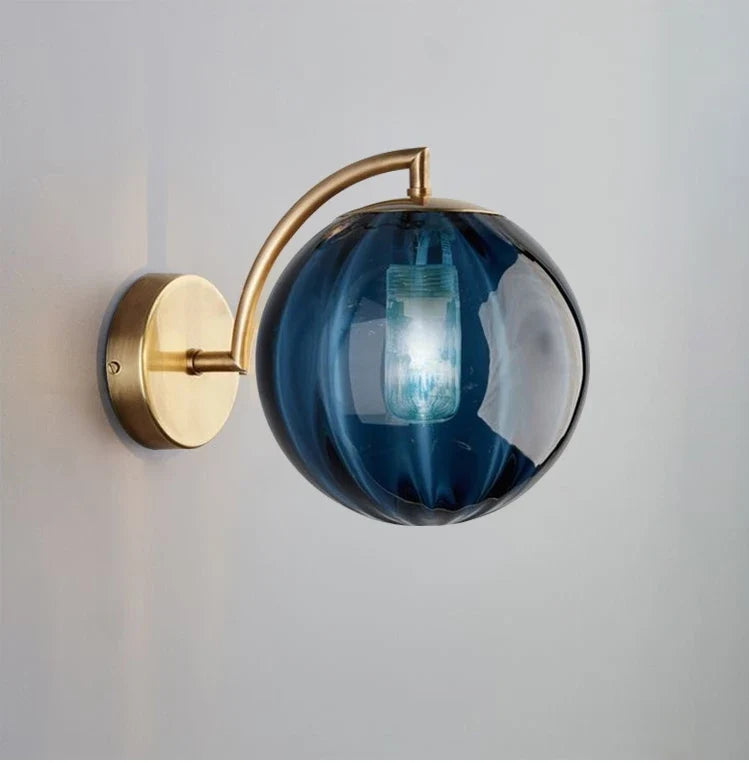 Modern Glass Ball Wall Lamp | Brass & Tinted Glass Design | Wall Light Bedroom