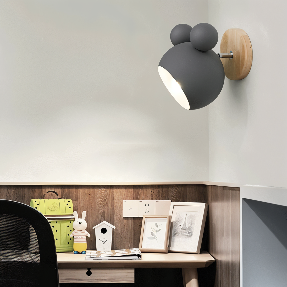 FlashMouse Wall Lamp | Playful Modern Design | Wall Light Wood Aluminium LED Adjustable Bedroom