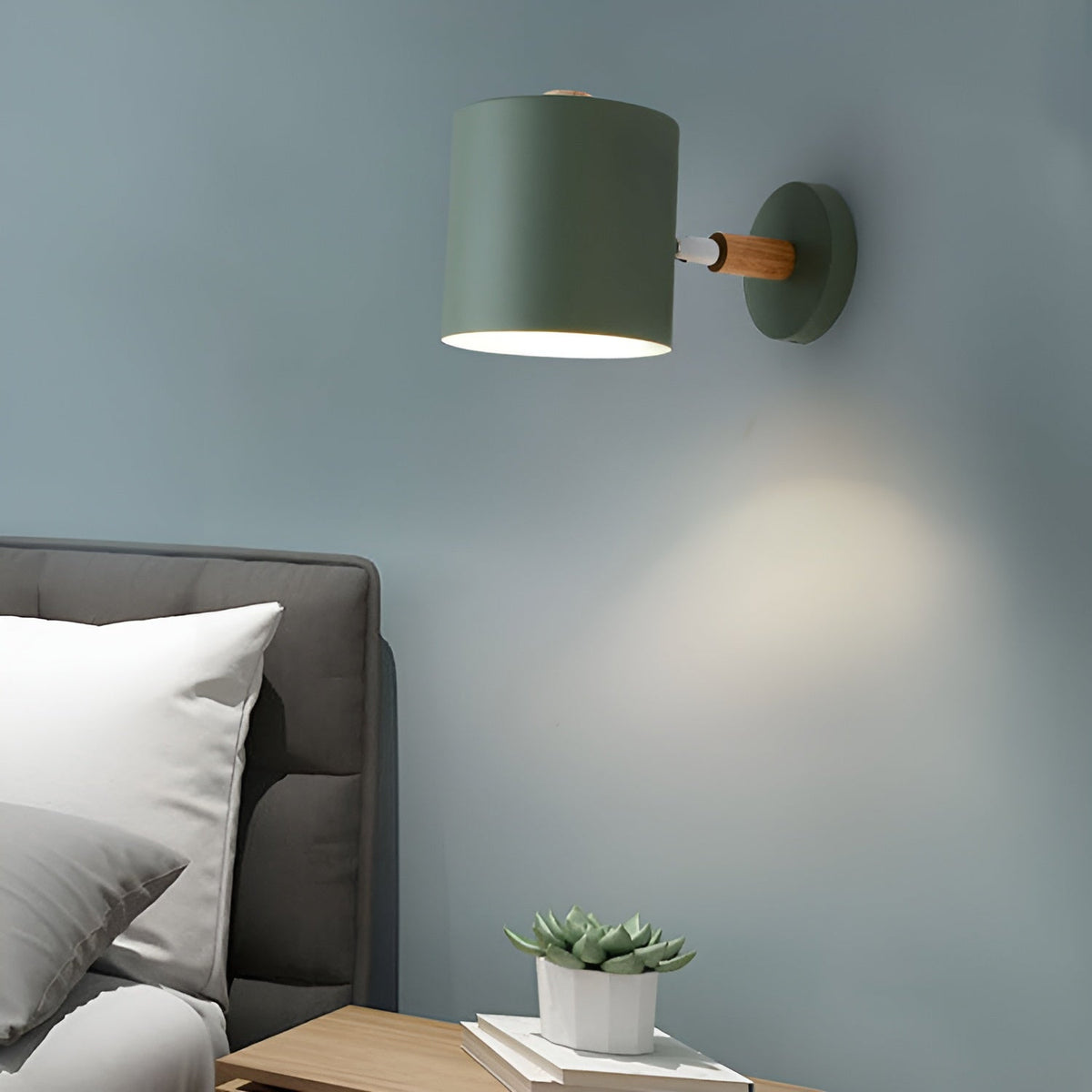 NordicGlow Adjustable Wall Lamp | Pastel Scandinavian Design | Wall Light Wood Metal Nordic
