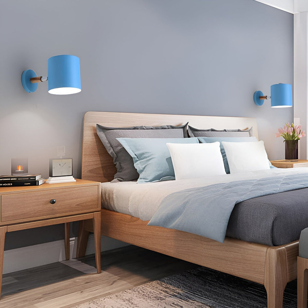 NordicGlow Adjustable Wall Lamp | Pastel Scandinavian Design | Wall Light Wood Metal Nordic