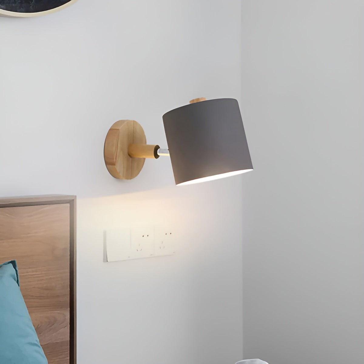 NordicGlow Adjustable Wall Lamp | Pastel Scandinavian Design | Wall Light Wood Metal Nordic