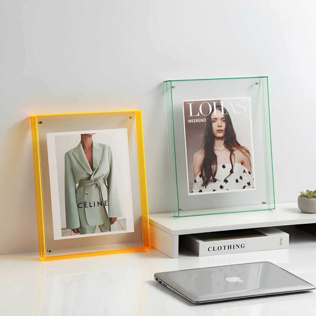 Acrylic Photo Frame | Modern Minimalist Display | Faceted Crystal Shelf