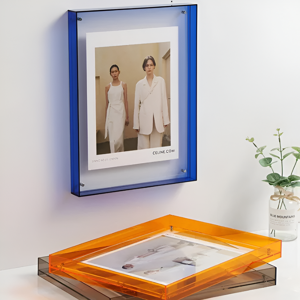 Acrylic Photo Frame | Modern Minimalist Display | Faceted Crystal Shelf