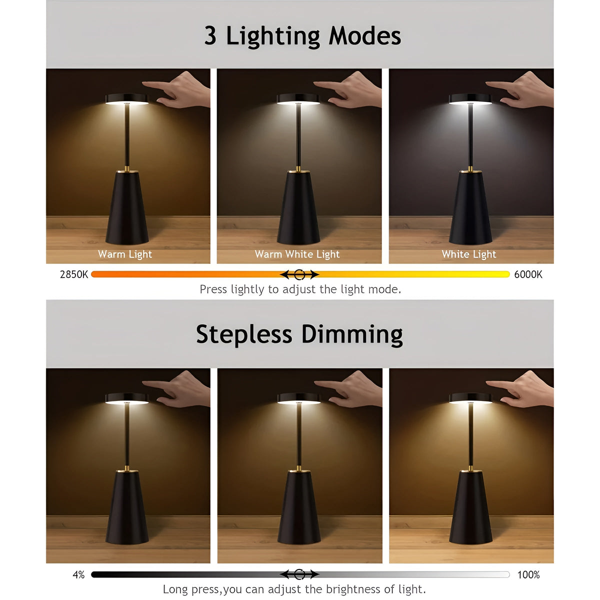 Sleek Lamp | Wireless Rechargeable Table Lamp | LED Touch Control Adjustable Bedside