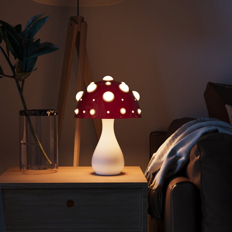 LED Mushroom Table Lamp | Modern Amanita-Inspired Light | Rechargeable Bedside