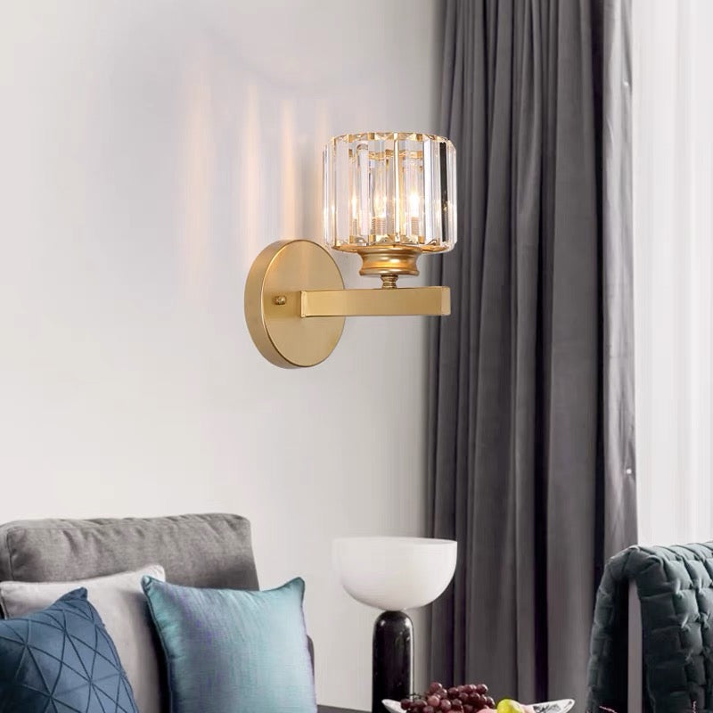 Crystal Wall Light | Modern Glass & Iron Sconce | Bedroom