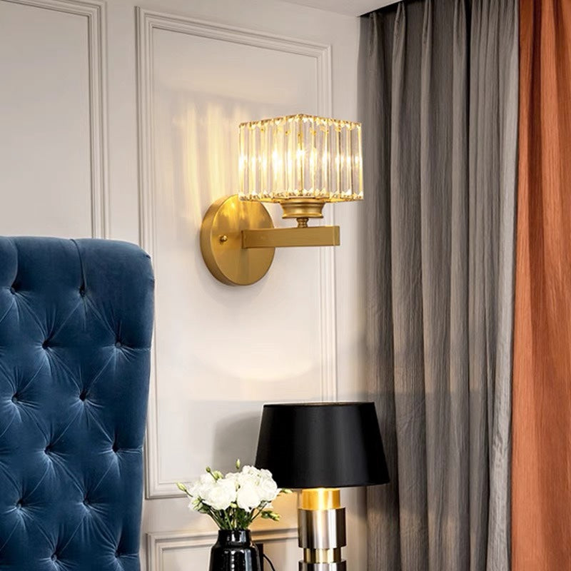 Crystal Wall Light | Modern Glass & Iron Sconce | Bedroom