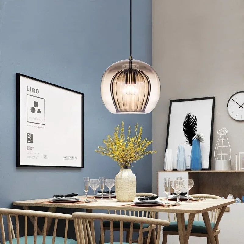 Modern Glass Pendant Light | Elegant Ambient Lighting | Metal Dining Room