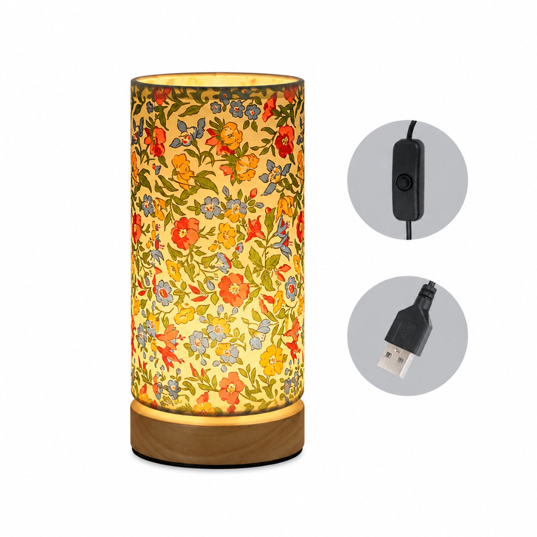 Modern Wooden Table Lamp | USB Powered Bedside Light | Wood Woven Linen LED Rechargeable