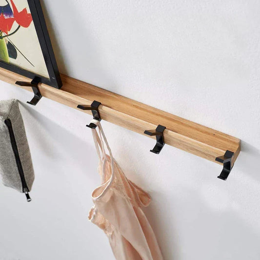 Nordic Wall-Mounted Coat Rack | Adjustable Dual Hooks in Black & Wood Finish | Wall Organiser