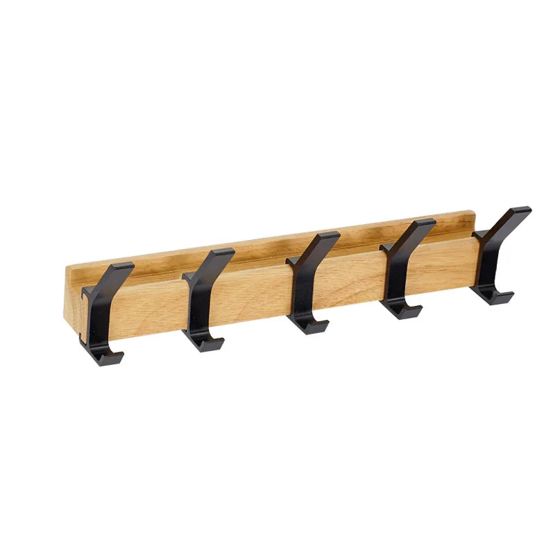 Nordic Wall-Mounted Coat Rack | Adjustable Dual Hooks in Black & Wood Finish | Wall Organiser