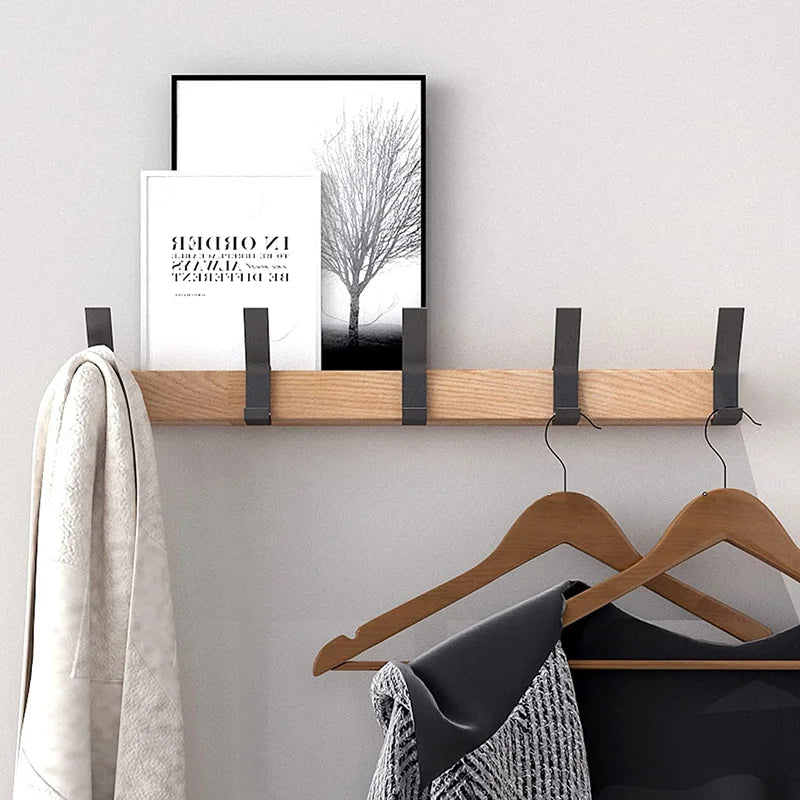 Nordic Wall-Mounted Coat Rack | Adjustable Dual Hooks in Black & Wood Finish | Wall Organiser