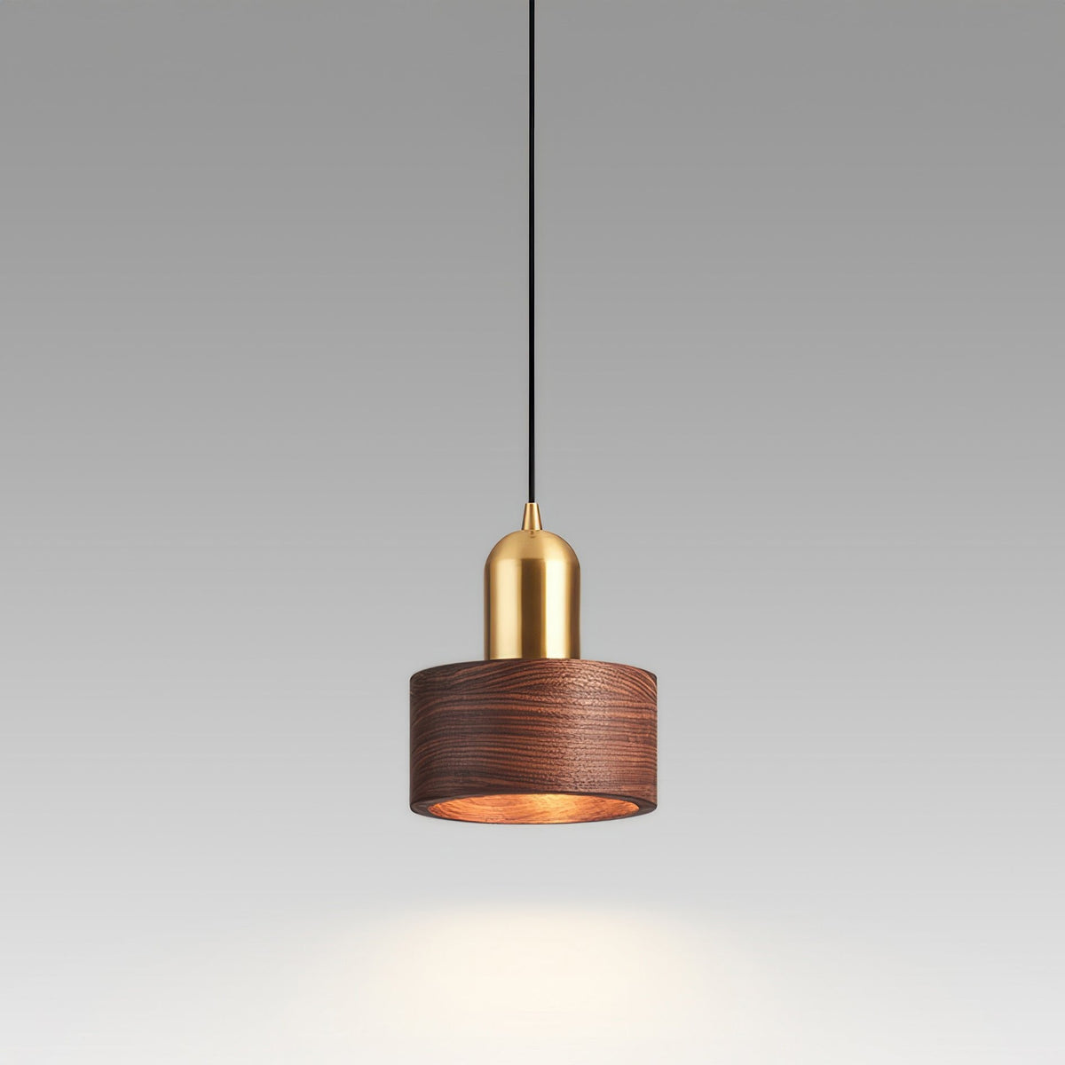 Cylinder Pendant Light | Japanese-Style Walnut & Brass Hanging Lamp | Wood Japanese-minimalist