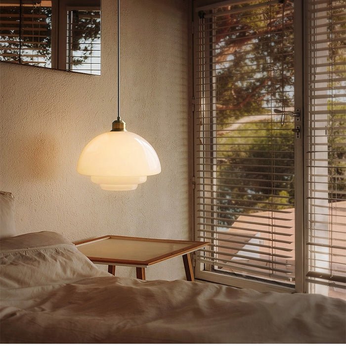 White Glass Pendant Light | Modern Mid-Century Elegance | Brass Handcrafted Mid-century