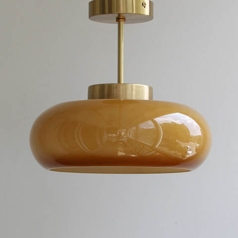 Vintage Brass Yellow Glass Ceiling Light | Semi-Flush Mount | LED Vintage-inspired Bedroom