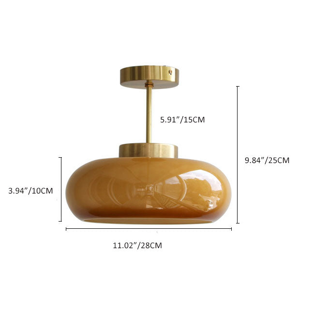 Vintage Brass Yellow Glass Ceiling Light | Semi-Flush Mount | LED Vintage-inspired Bedroom