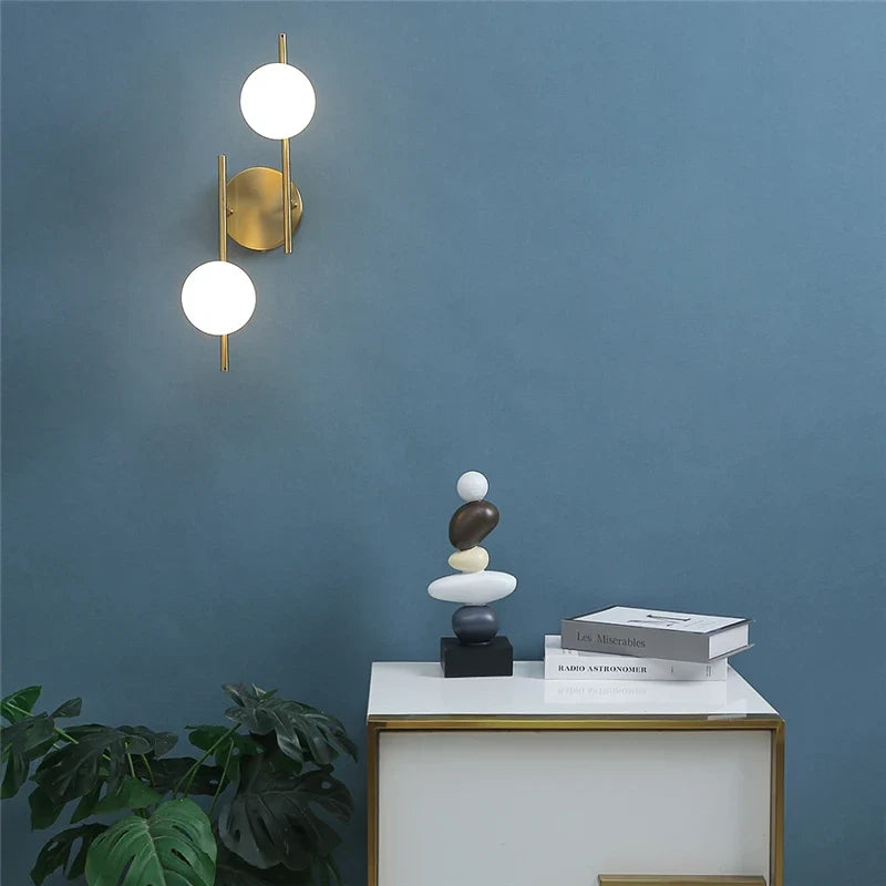 Astra Wall Light | Dual Globe Modern Gold Design | Glass Bedroom