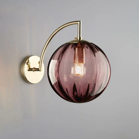 Modern Glass Ball Wall Lamp | Brass & Tinted Glass Design | Wall Light Bedroom