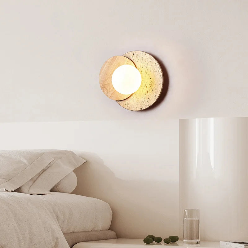 Wabi-Sabi Stone Wall Lamp | Modern Natural Texture Design | Wall Light Wood Glass Bedroom