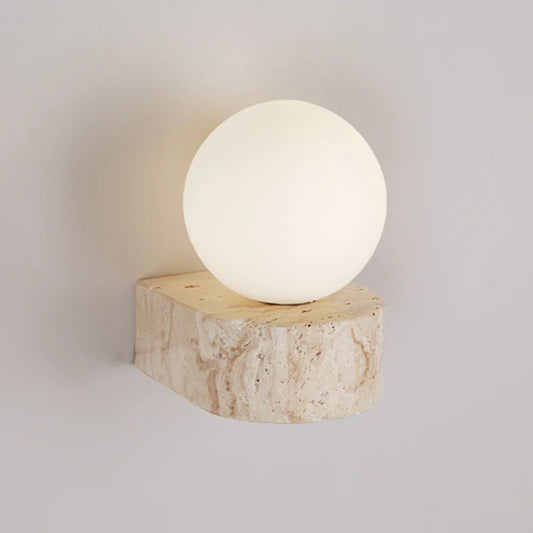 Travertine Stone Wall Lamp | Modern Japanese-Style LED Sconce | Wall Light Glass Bedroom