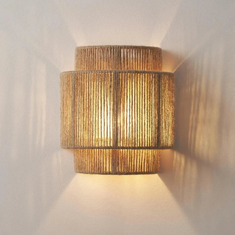 RattanGlow | Handwoven Rattan Wall Lamp | Wall Light Handcrafted Bohemian Bedroom