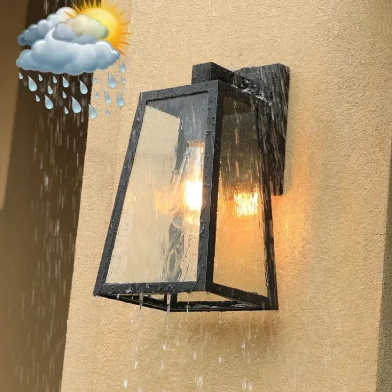 Verona Outdoor Wall Lamp | European Modern Lantern Light | Glass Metal Waterproof Garden