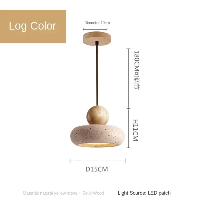 Natural Stone & Wood Pendant Light | Vintage Minimalist Pendant | Adjustable Vintage-inspired