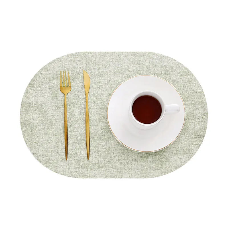 LinoMat | Oval Faux Leather Placemats | Heat Resistant & Non-Slip | Mat Woven Linen Non-Slip