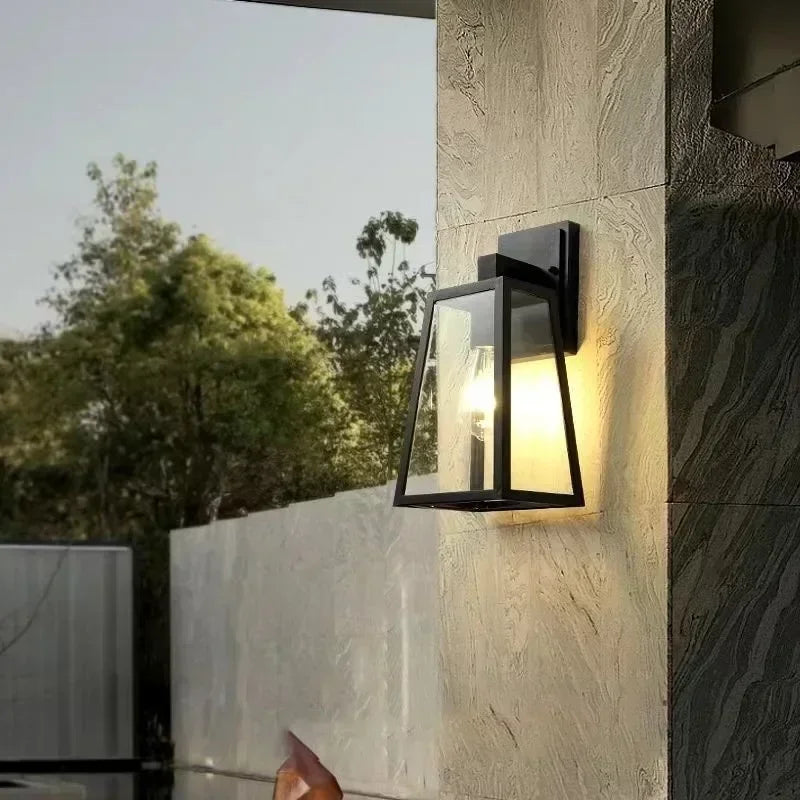 Verona Outdoor Wall Lamp | European Modern Lantern Light | Glass Metal Waterproof Garden