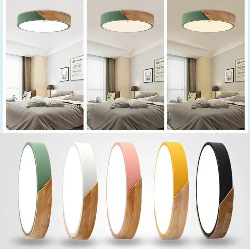 LED Ceiling Light | Modern Nordic Wooden Design | Wood Metal Dimmable Remote Bedroom