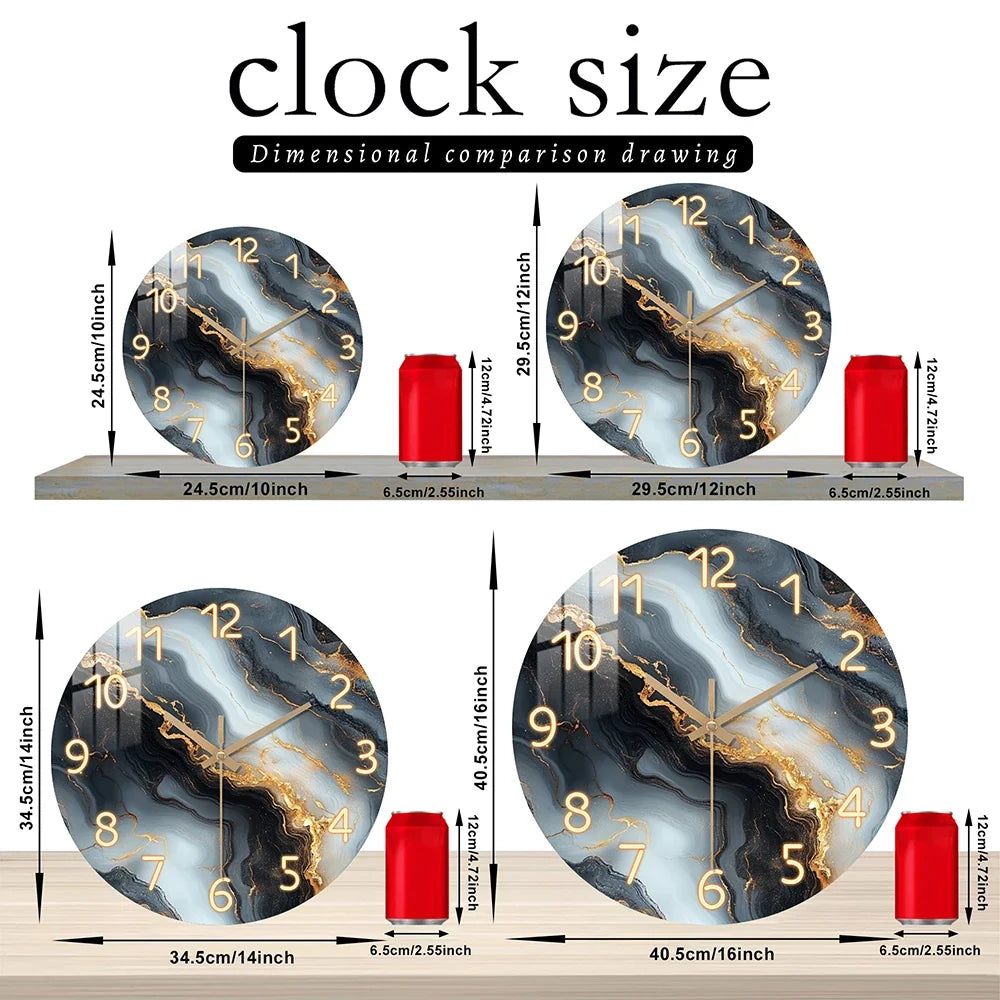 Blue & Gold Marble Wall Clock | Silent Wooden Design | Wood Kitchen