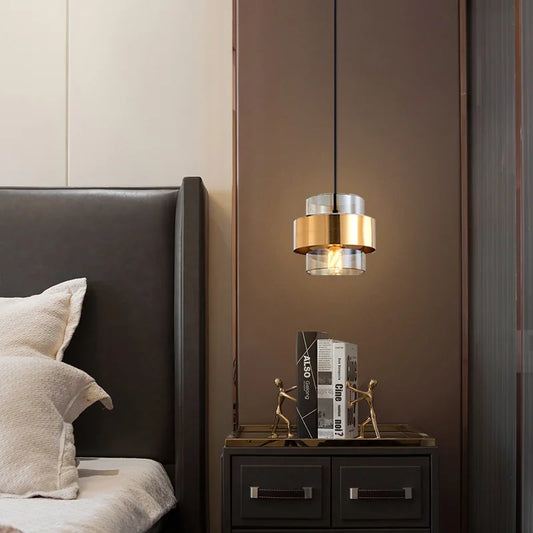Nordic Glass Pendant Light | Modern Brass Cylinder Design | Mid-century Dining Room